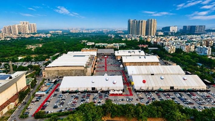 Aerial view of HITEX Exhibition Centre, Hyderabad, during Poultry India Expo